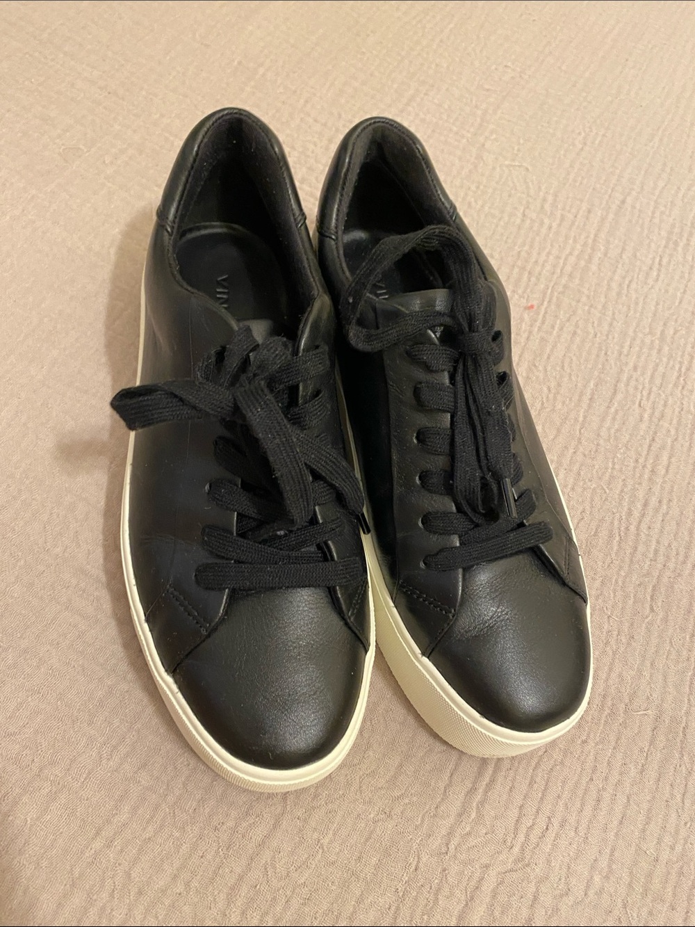 Vince Black Leather Low-Top Sneakers - Classic Casual Style. Size 6.5